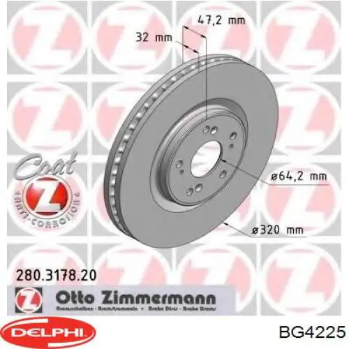 Диск гальмівний передній Delphi BG4225