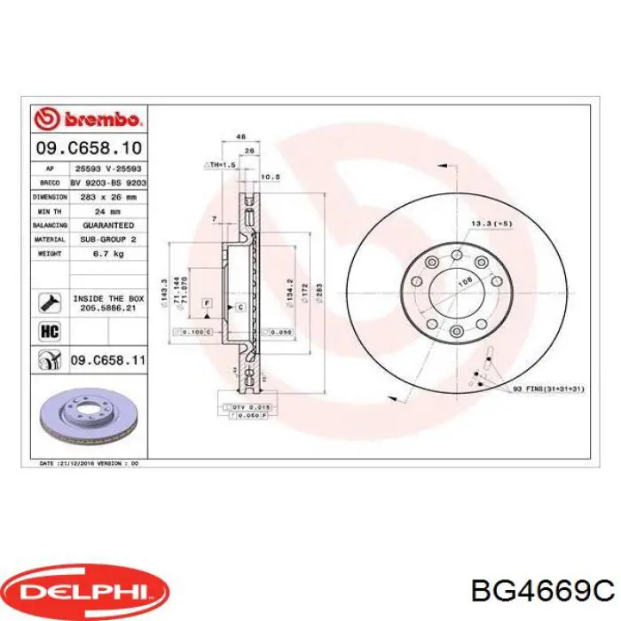 Диск переднього гальма Delphi BG4669C ціна, від 38.91 USD