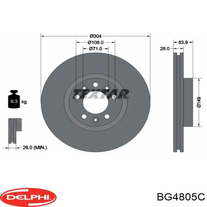 Диск гальмівний передній BG4805C Delphi