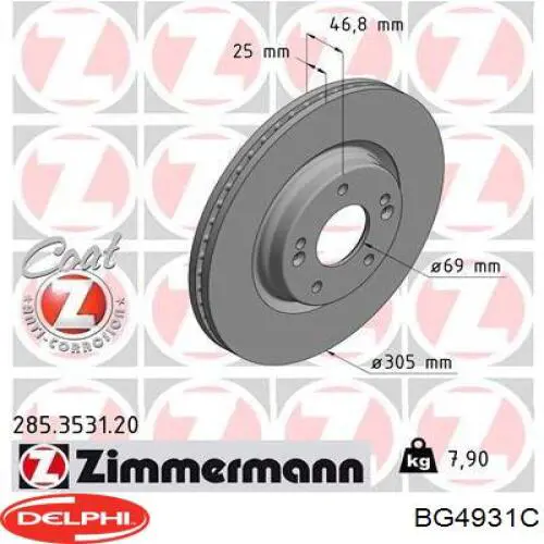 Диск переднього гальма Delphi BG4931C ціна, від 49.39 USD