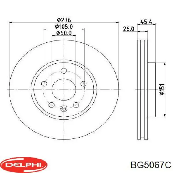 Диск переднього гальма Delphi BG5067C ціна, від 49.11 USD