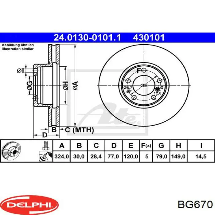 Диск переднього гальма Delphi BG670 ціна, від 71.80 USD