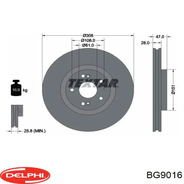 BG9016 Delphi диск гальмівний передній