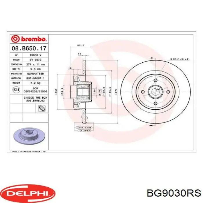 Купити BG9030RS Delphi Диск заднього гальма