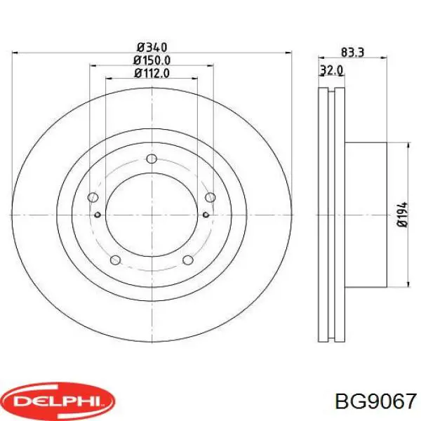 Диск гальмівний передній BG9067 Delphi