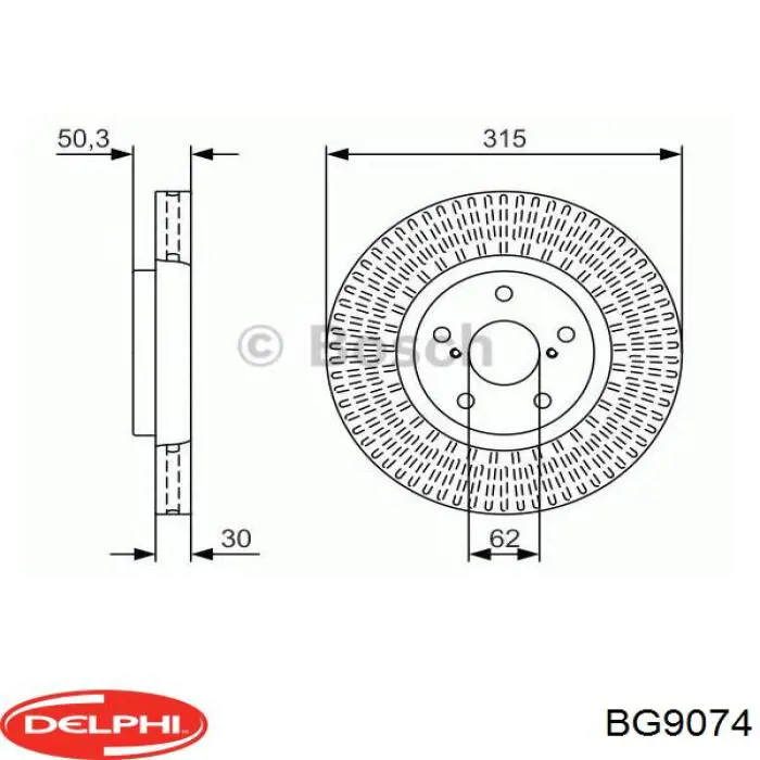 Диск переднього гальма Delphi BG9074 ціна, від 75.86 USD