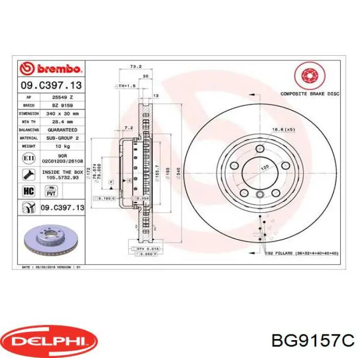 Диск переднього гальма Delphi BG9157C ціна, від 101.79 USD
