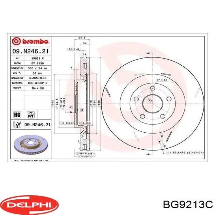 Диск гальмівний передній BG9213C Delphi