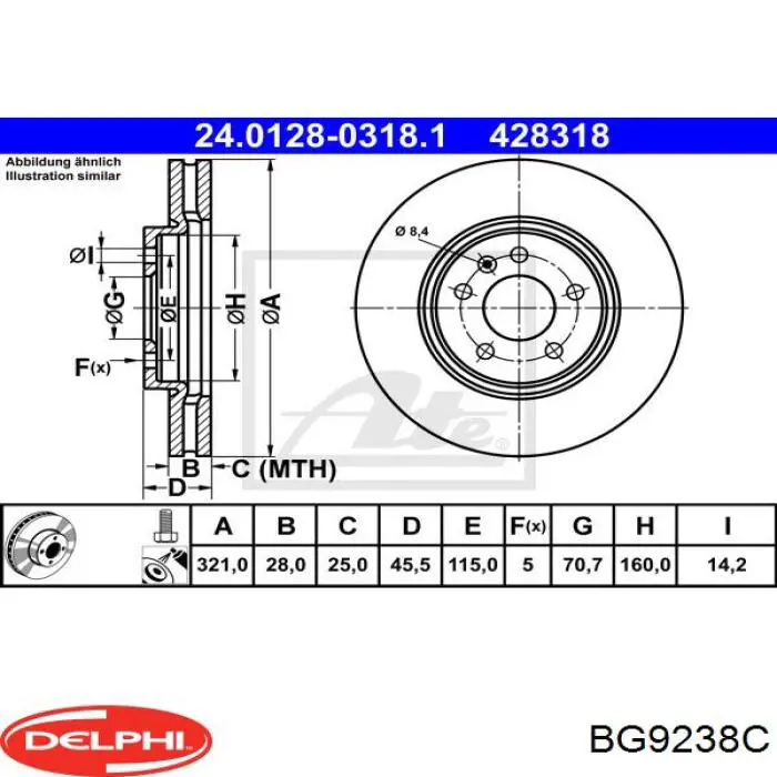 BG9238C Delphi Гальмо дискове переднє