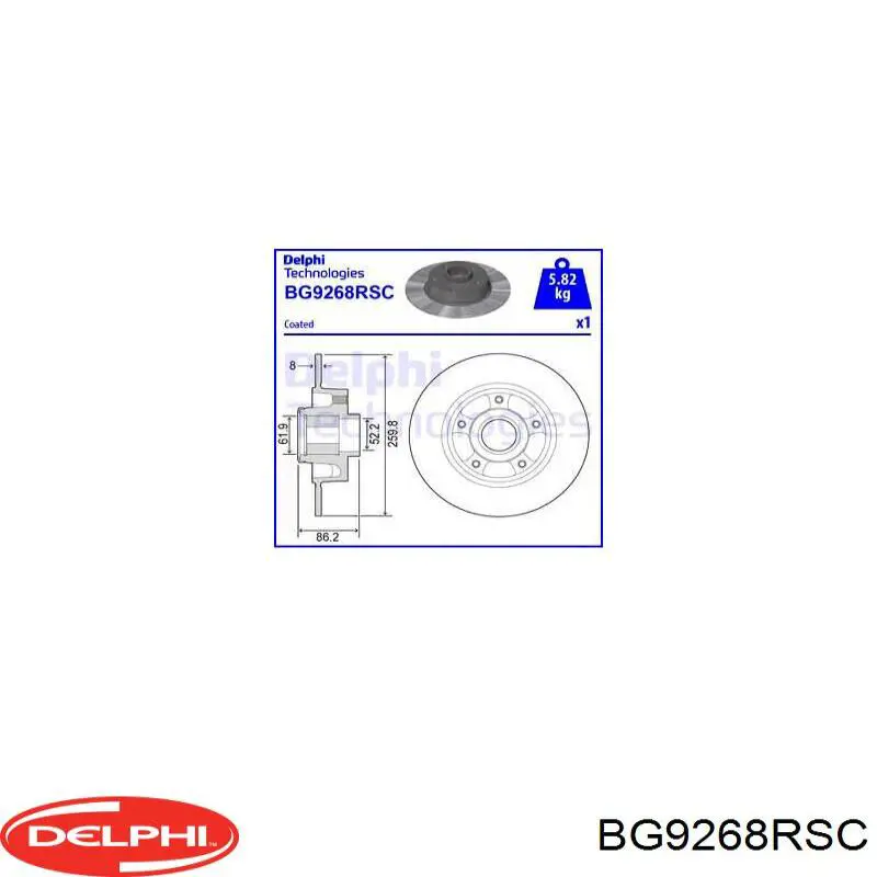 Диск гальмівний задній BG9268RSC Delphi