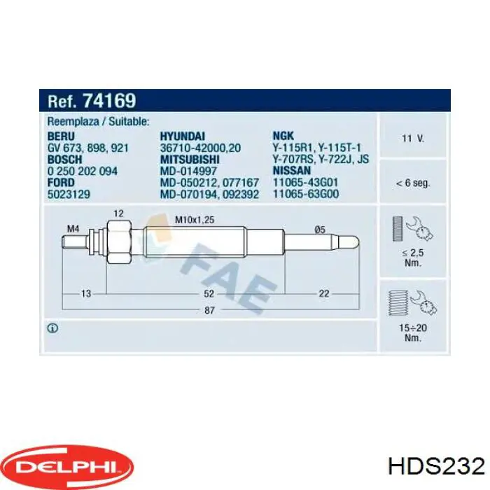 Свічка накалу HDS232 Delphi