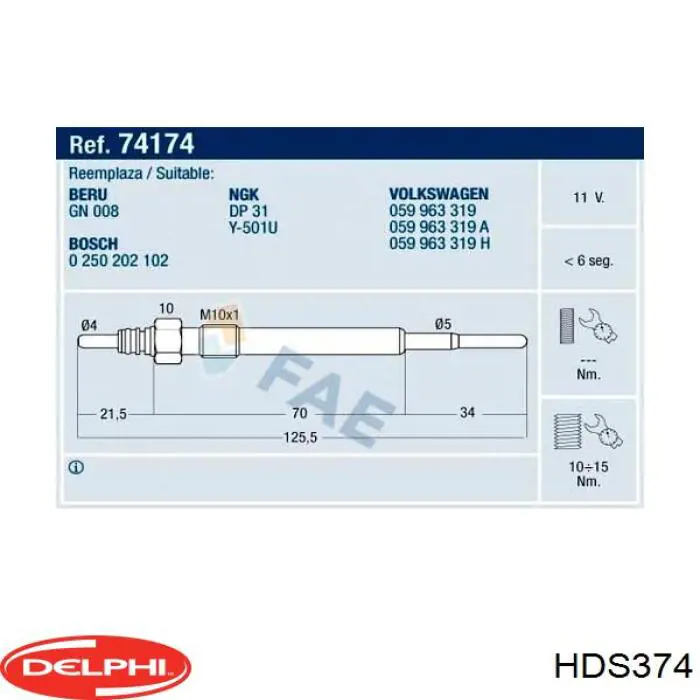 Купити HDS374 Delphi Свічка накалу