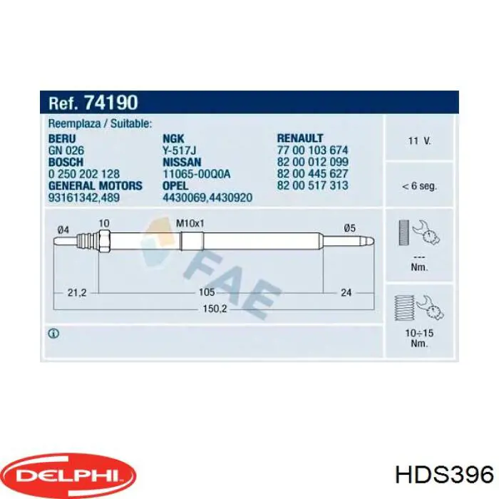 Свічка накалу HDS396 Delphi