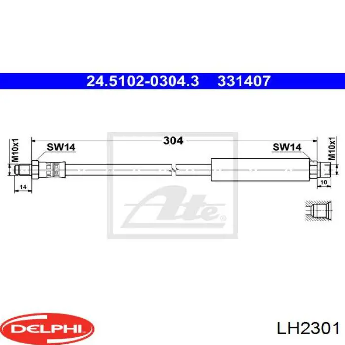 LH2301 Delphi шланг гальмівний задній