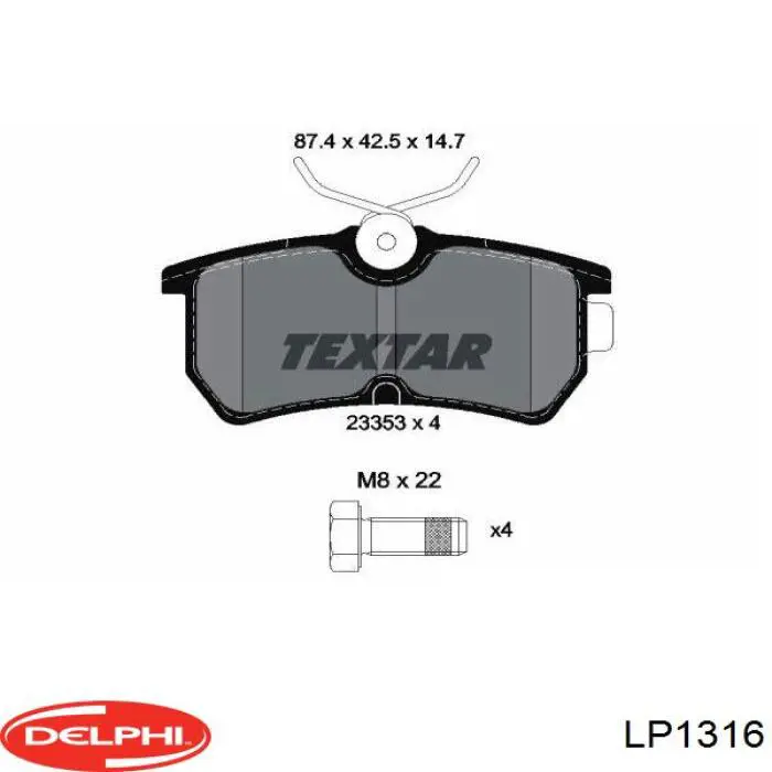 LP1316 Delphi колодки гальмові задні, дискові