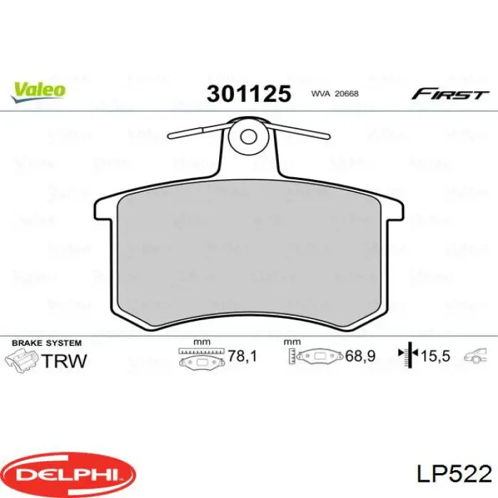 Задні гальмівні колодки Delphi LP522 ціна, від 15.49 USD