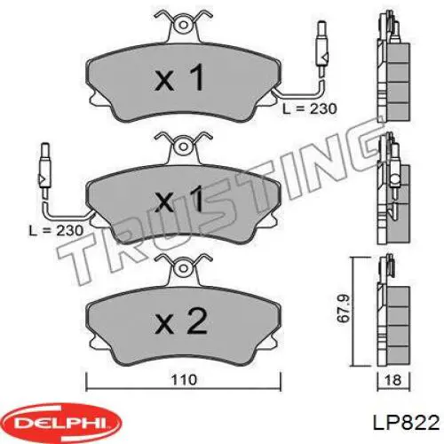 LP822 Delphi колодки гальмівні передні, дискові