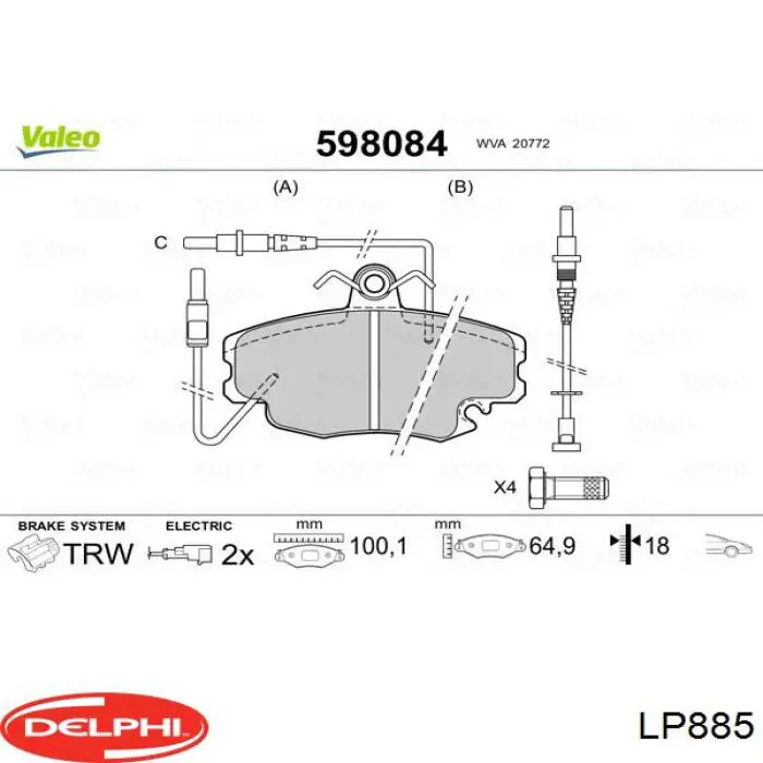 Купити LP885 Delphi Колодки гальмівні передні, дискові