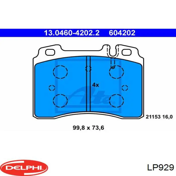 LP929 Delphi колодки гальмівні передні, дискові