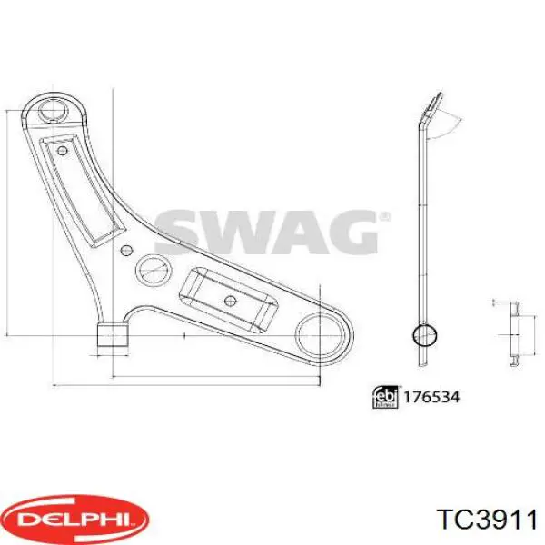 TC3911 Delphi Важіль передньої підвіски нижній, правий