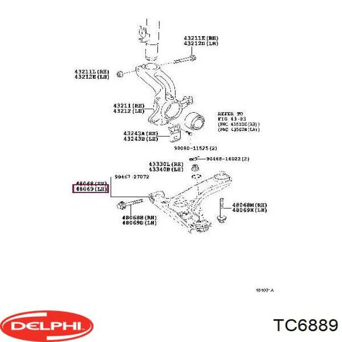 Важіль передньої підвіски нижній, лівий TC6889 Delphi