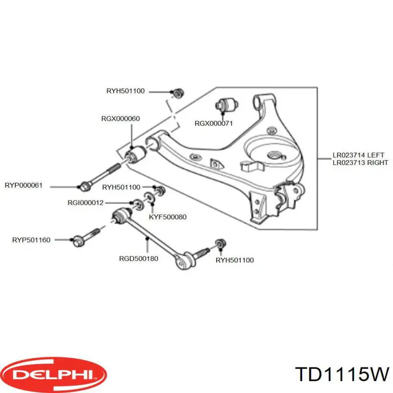 Сайлентблок заднього нижнього важеля Delphi TD1115W ціна, від 17.32 USD