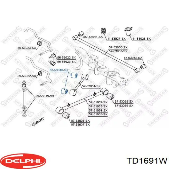 Сайлентблок заднього поздовжнього верхнього важеля Delphi TD1691W ціна, від 16.98 USD