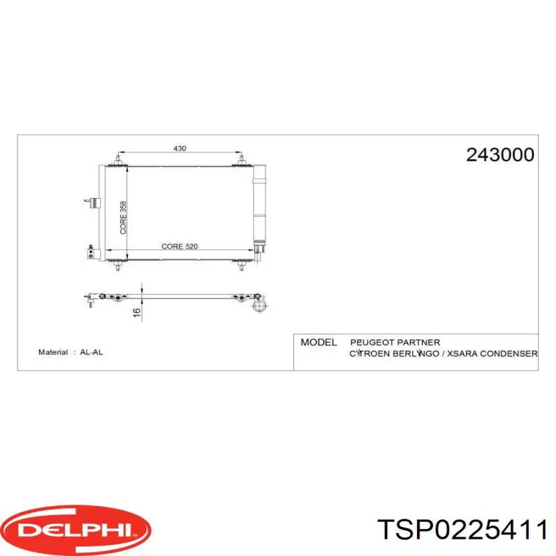 Радіатор охолодження кондиціонера Delphi TSP0225411
