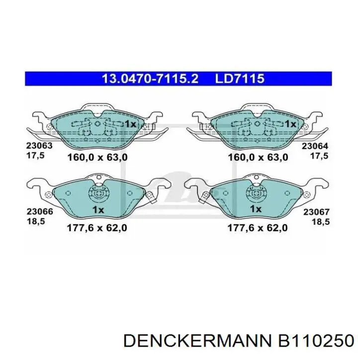 Купити B110250 Denckermann Колодки гальмівні передні, дискові