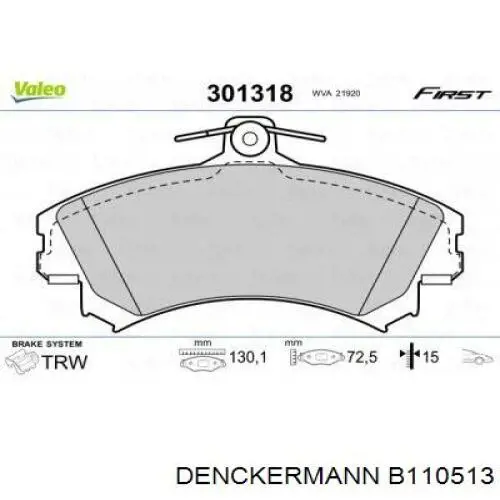 B110513 Denckermann Передні гальмівні колодки
