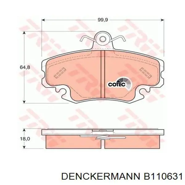 Передні тормозні колодки B110631 Denckermann