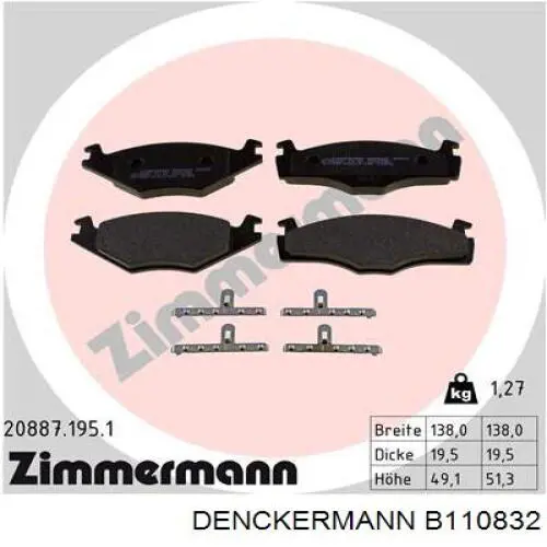 B110832 Denckermann Передні гальмівні колодки