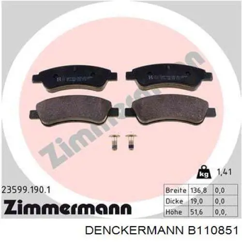 Купити B110851 Denckermann Колодки гальмівні передні, дискові