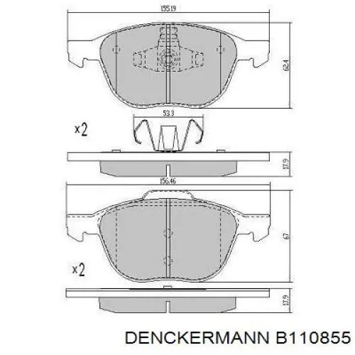 Купити B110855 Denckermann Колодки гальмівні передні, дискові