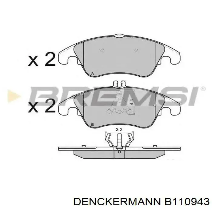 Передні тормозні колодки B110943 Denckermann