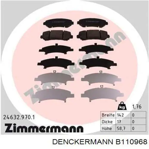 Колодки гальмівні передні, дискові B110968 Denckermann