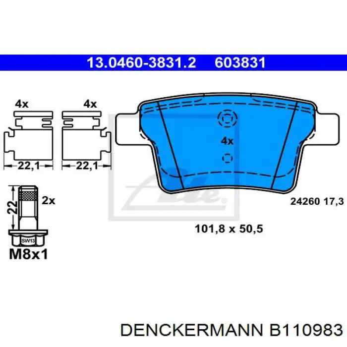 Купити B110983 Denckermann Задні колодки