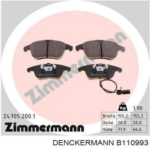 Передні тормозні колодки B110993 Denckermann