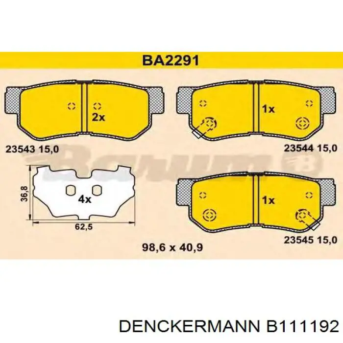 Задні гальмівні колодки Denckermann B111192 ціна, від 16.06 USD