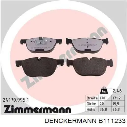 Купити B111233 Denckermann Колодки гальмівні передні, дискові