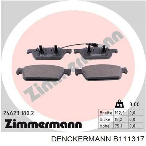 Купити B111317 Denckermann Колодки гальмівні передні, дискові