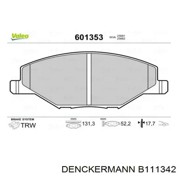 Передні тормозні колодки B111342 Denckermann