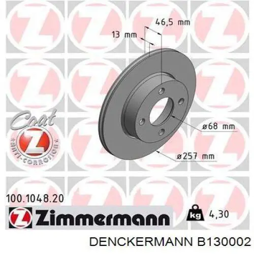 Купити B130002 Denckermann Ротор гальмівний