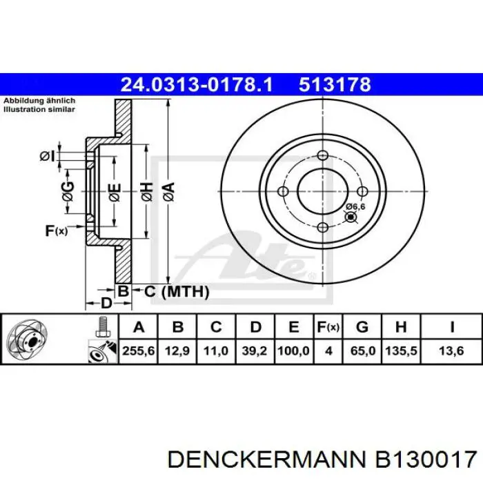 Диск гальмівний передній Denckermann B130017