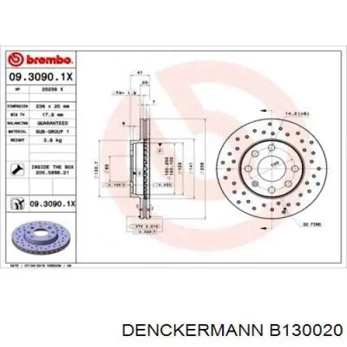 Диск переднього гальма Denckermann B130020 ціна, від 20.03 USD