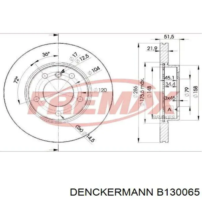 Диск переднього гальма Denckermann B130065 ціна, від 30.45 USD