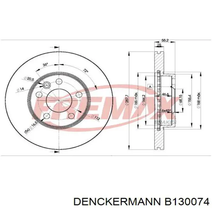 Диск переднього гальма Denckermann B130074 ціна, від 41.29 USD