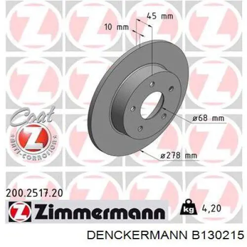 Купити B130215 Denckermann Диск заднього гальма