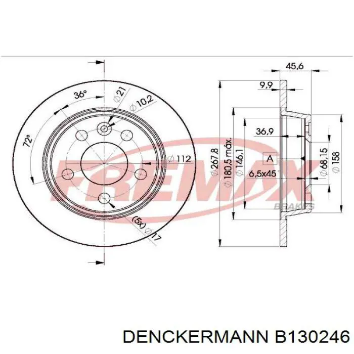 Купити B130246 Denckermann Диск заднього гальма