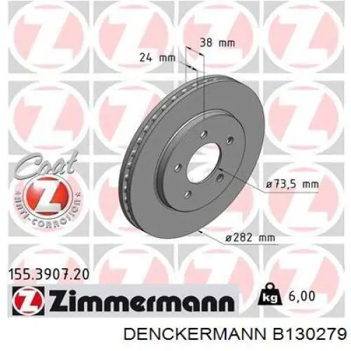 Диск переднього гальма Denckermann B130279 ціна, від 35.31 USD